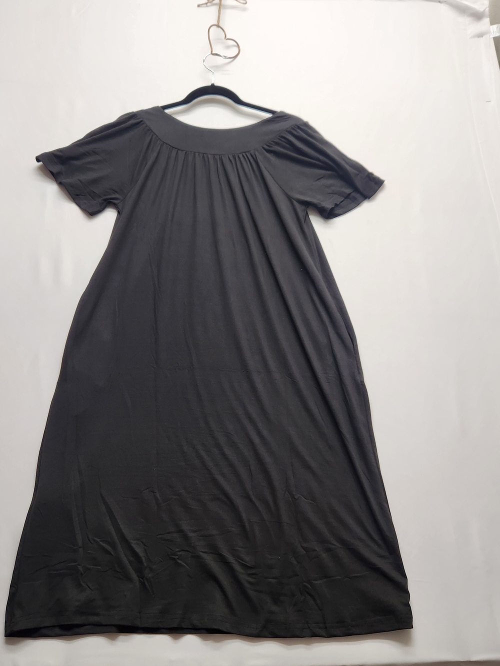 ⭐️NWT Ekouaer Black Short Sleeve Nightgown Pockets Sleepwear Dress Small Moomoo - Picture 10 of 11